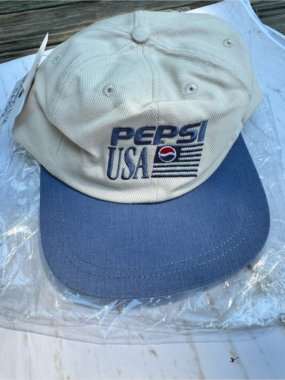 Pepsi USA Vintage Logo Baseball Cap - Cream & Blue OS
